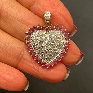 New 1.20ctw 10K Ruby & Diamond Heart Pendant